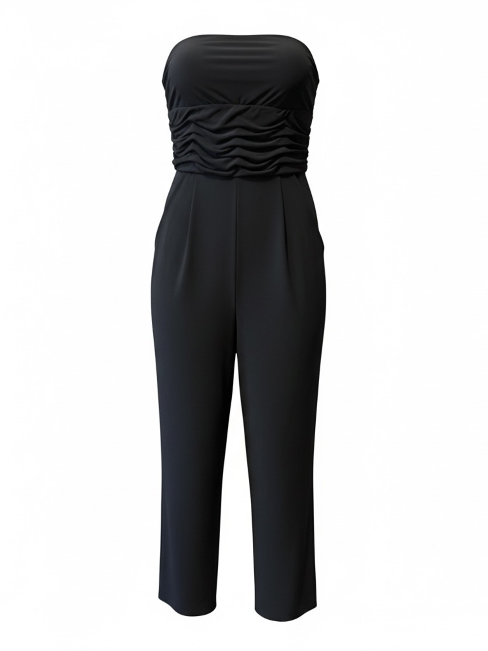 Classic Strapless Black Ruched Jumpsuit by Stitch Btween!